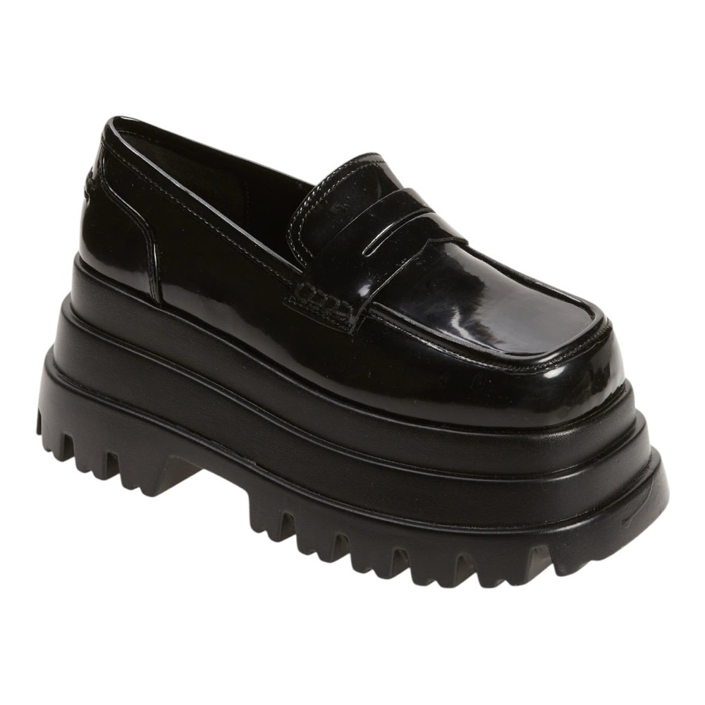 AZALEA WANG Aleo Platform Penny Loafer in Black Patent Size 9+ NEW